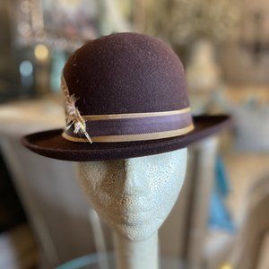 Vintage Doeskin Geo bollman brown wool feather hat